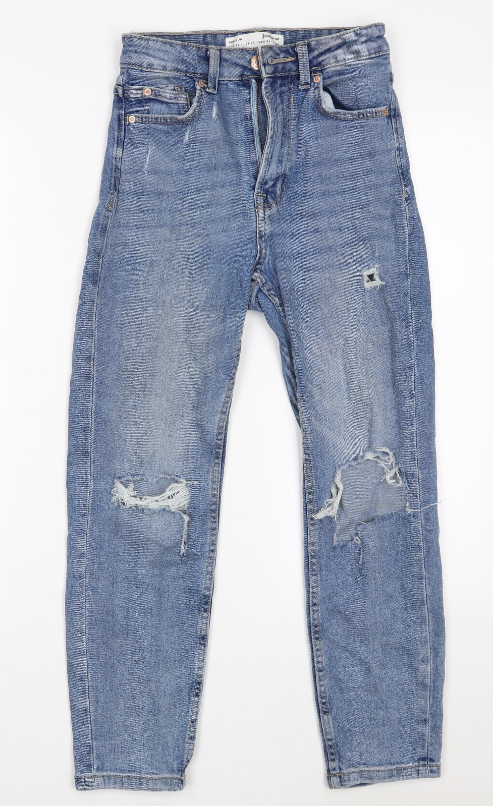 Stradivarius Womens Blue  Cotton Mom Jeans Size 6 L24 in Slim Zip