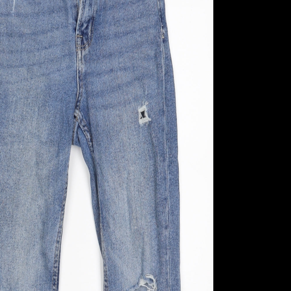 Stradivarius Womens Blue  Cotton Mom Jeans Size 6 L24 in Slim Zip