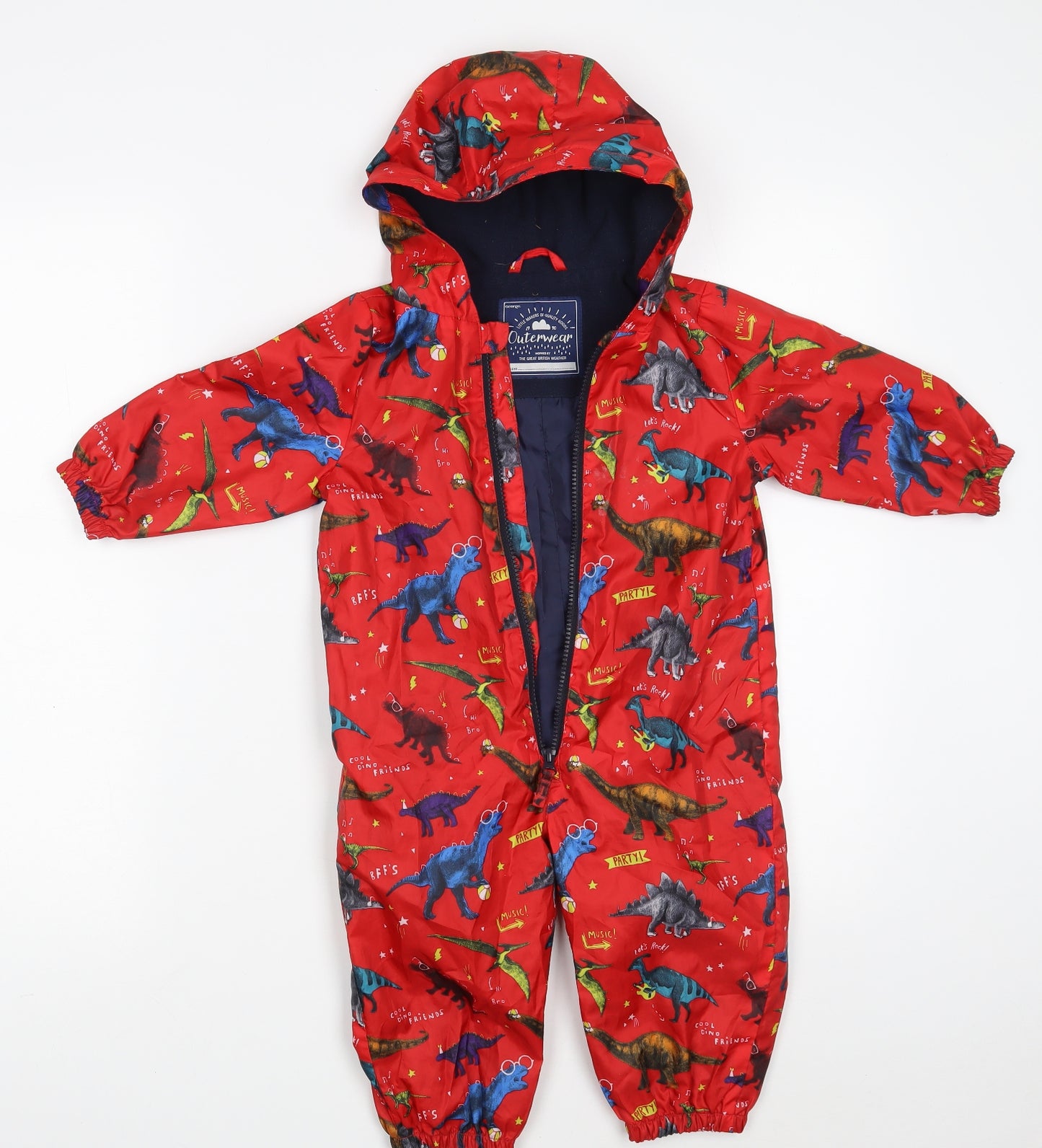 George Baby Red Animal Print Polyester Coverall Outfit/Set Size 12-18 Months  Zip - Dinosaurs