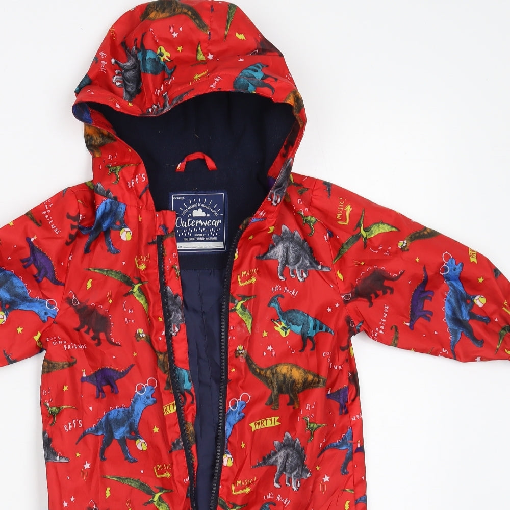 George Baby Red Animal Print Polyester Coverall Outfit/Set Size 12-18 Months  Zip - Dinosaurs