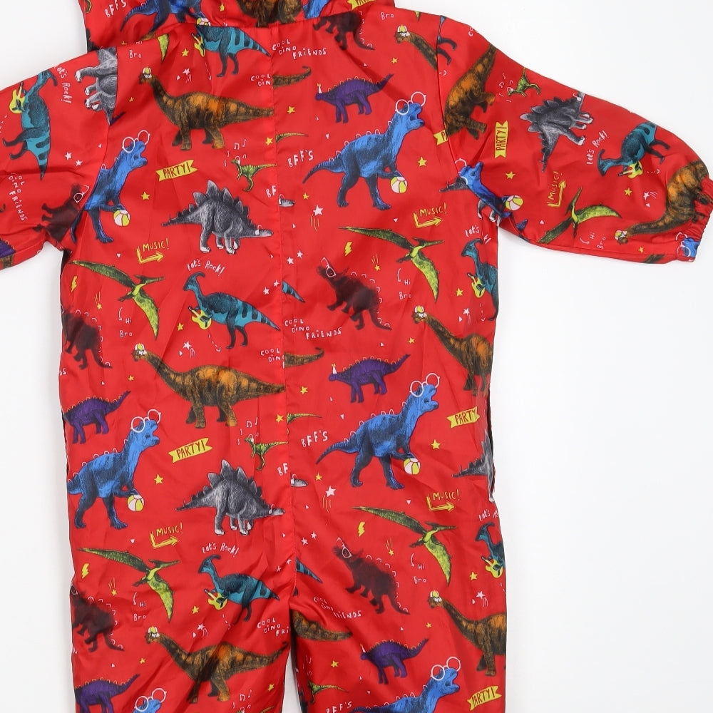 George Baby Red Animal Print Polyester Coverall Outfit/Set Size 12-18 Months  Zip - Dinosaurs