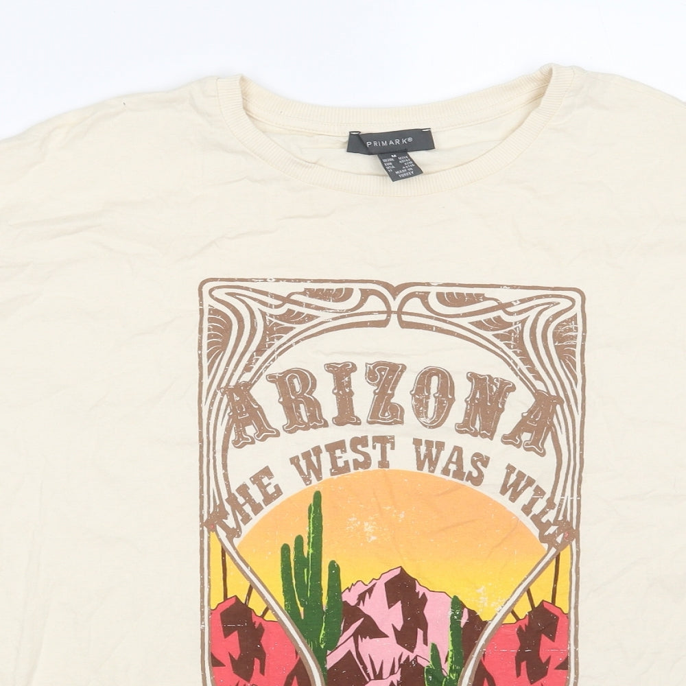 Primark Womens Beige  100% Cotton Basic T-Shirt Size 12 Round Neck - Arizona