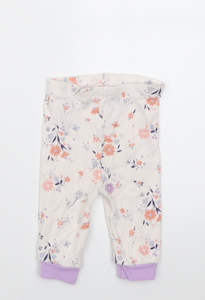 George Girls Purple Floral Cotton Capri Trousers Size 3-6 Months Pullover