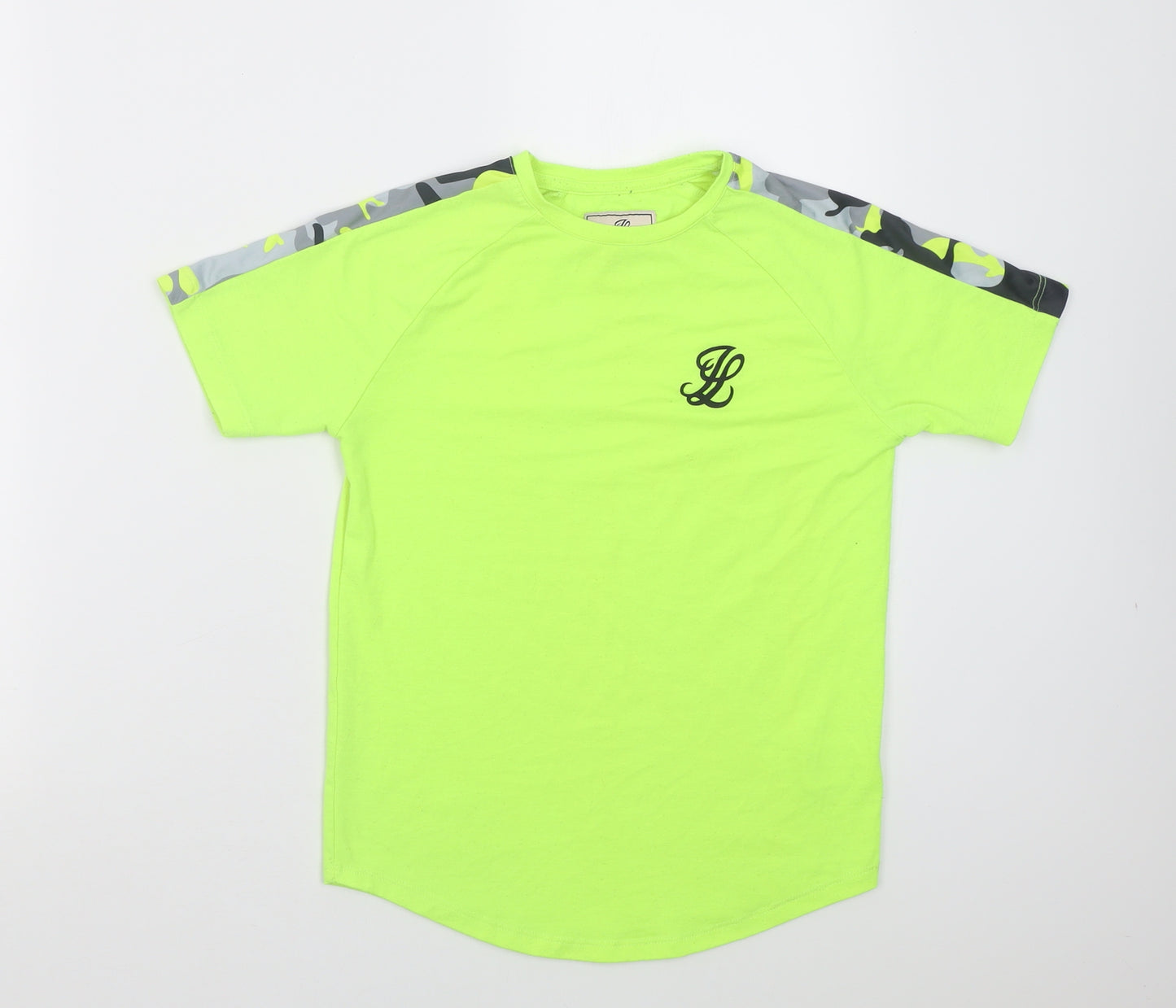 Illusive London Boys Green Camouflage Polyester Basic T-Shirt Size 9-10 Years Crew Neck Pullover