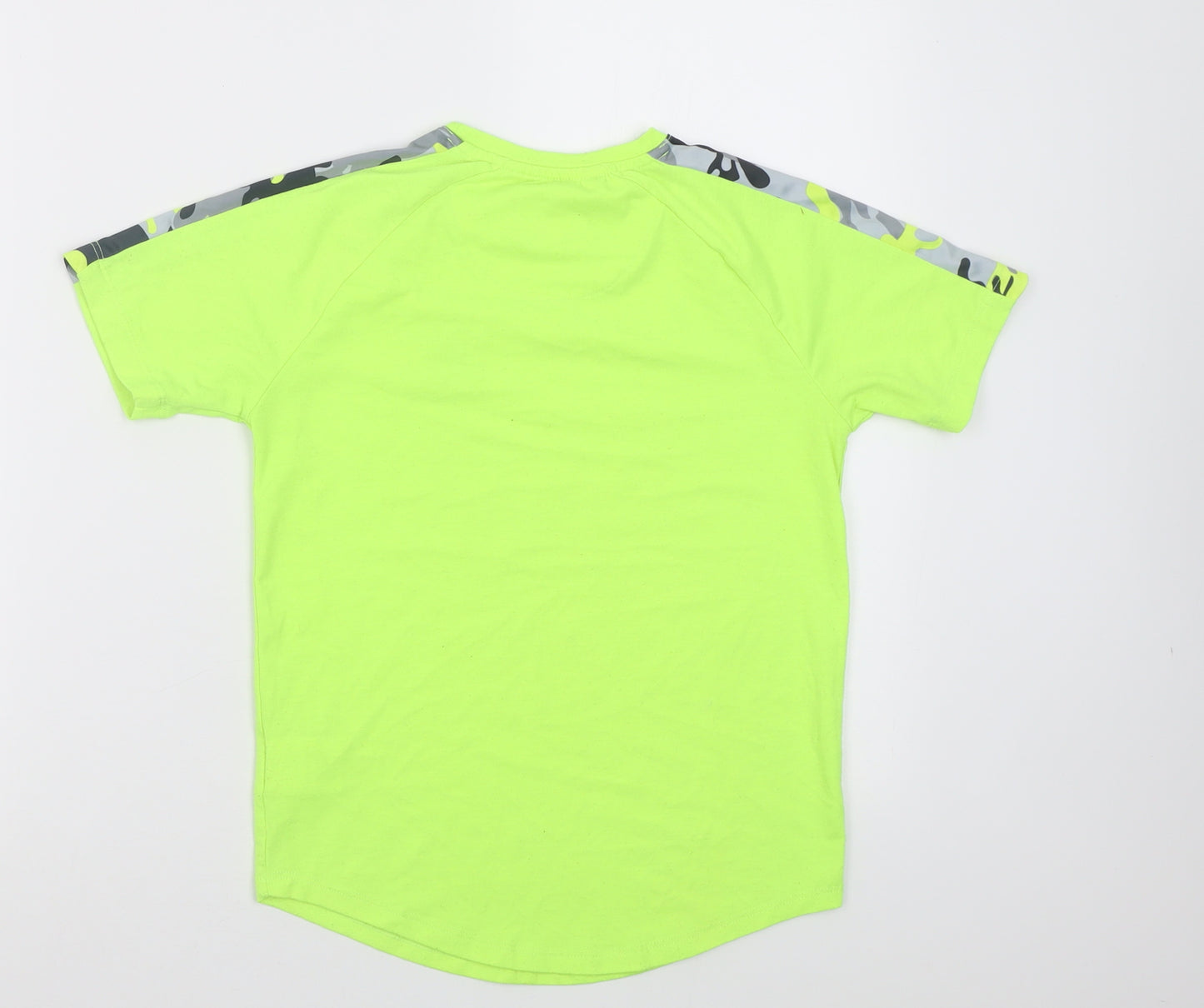 Illusive London Boys Green Camouflage Polyester Basic T-Shirt Size 9-10 Years Crew Neck Pullover