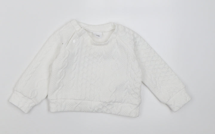 Preworn Girls White Geometric Cotton Pullover Jumper Size 3-6 Months Button