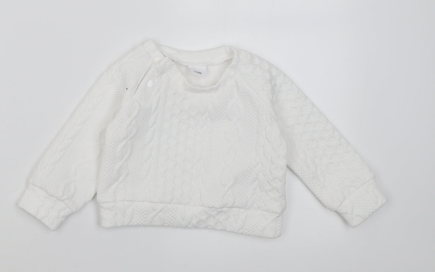 Preworn Girls White Geometric Cotton Pullover Jumper Size 3-6 Months  Button