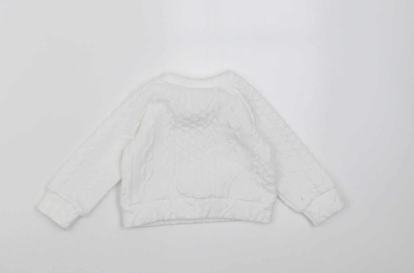 Preworn Girls White Geometric Cotton Pullover Jumper Size 3-6 Months  Button