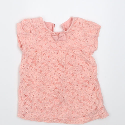 Dunnes Stores Girls Pink Floral Cotton Basic T-Shirt Size 3-6 Months Crew Neck Button