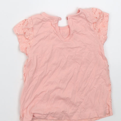 Dunnes Stores Girls Pink Floral Cotton Basic T-Shirt Size 3-6 Months Crew Neck Button