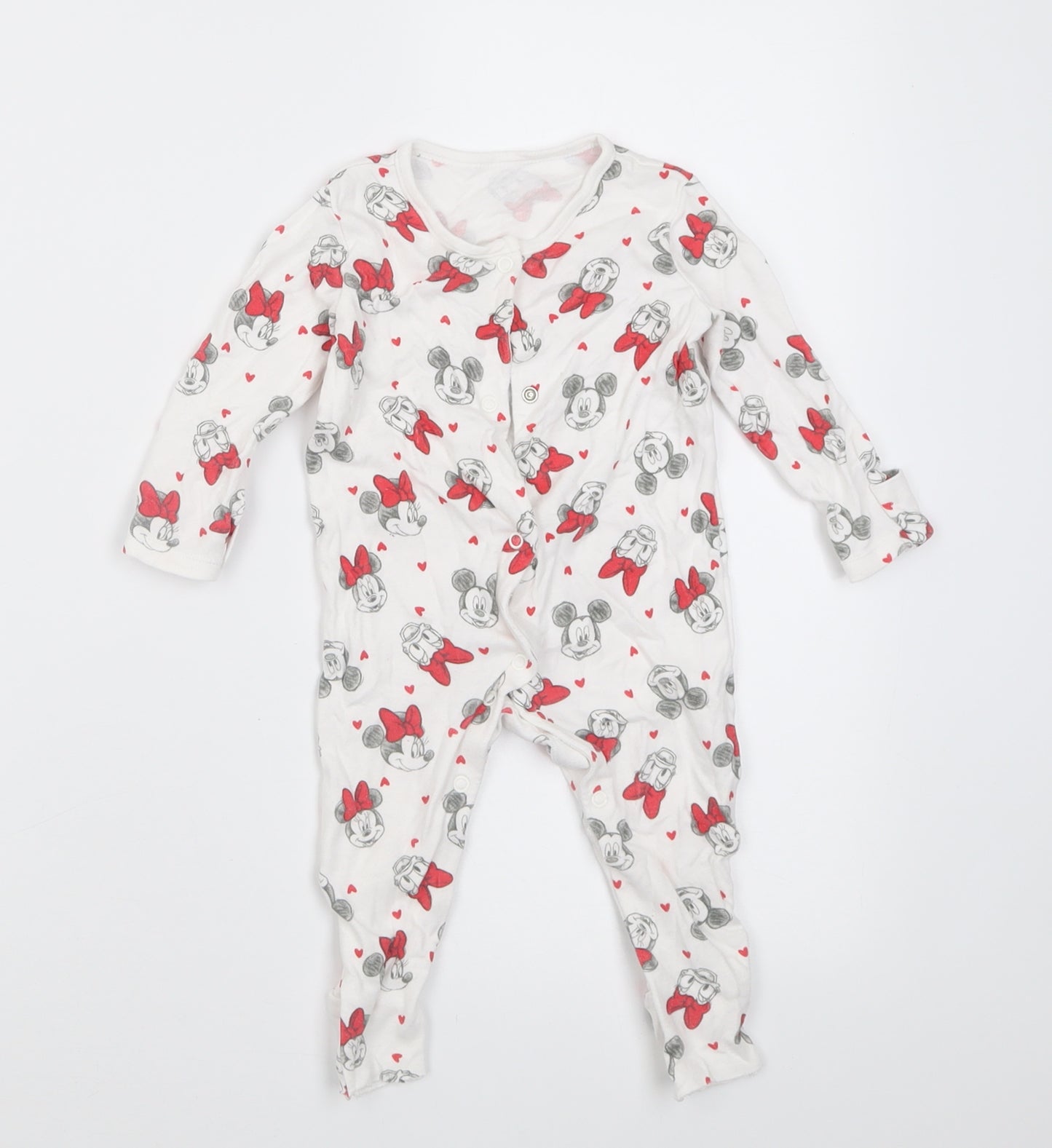 George Girls White Geometric Cotton Babygrow One-Piece Size 3-6 Months  Button - minnie mouse