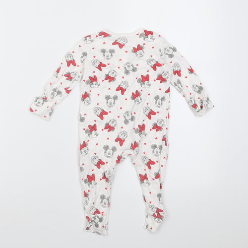 George Girls White Geometric Cotton Babygrow One-Piece Size 3-6 Months  Button - minnie mouse