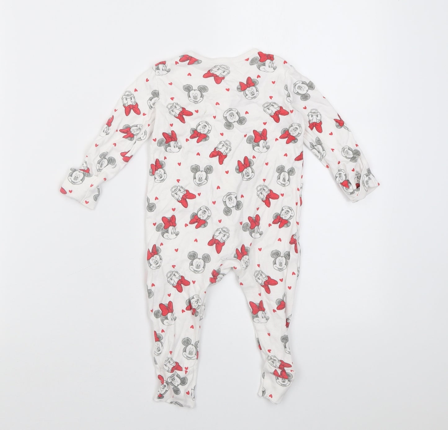George Girls White Geometric Cotton Babygrow One-Piece Size 3-6 Months  Button - minnie mouse