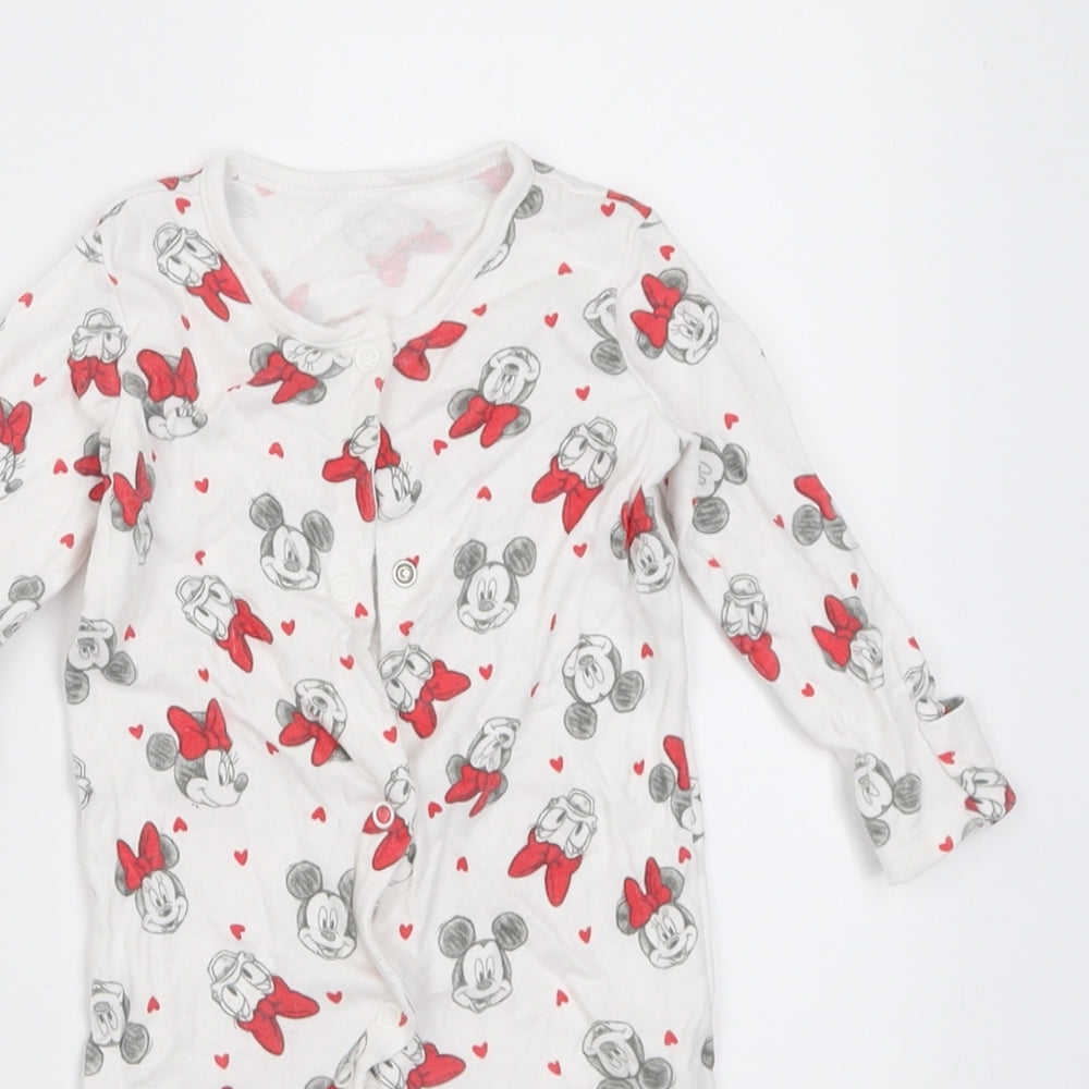 George Girls White Geometric Cotton Babygrow One-Piece Size 3-6 Months  Button - minnie mouse
