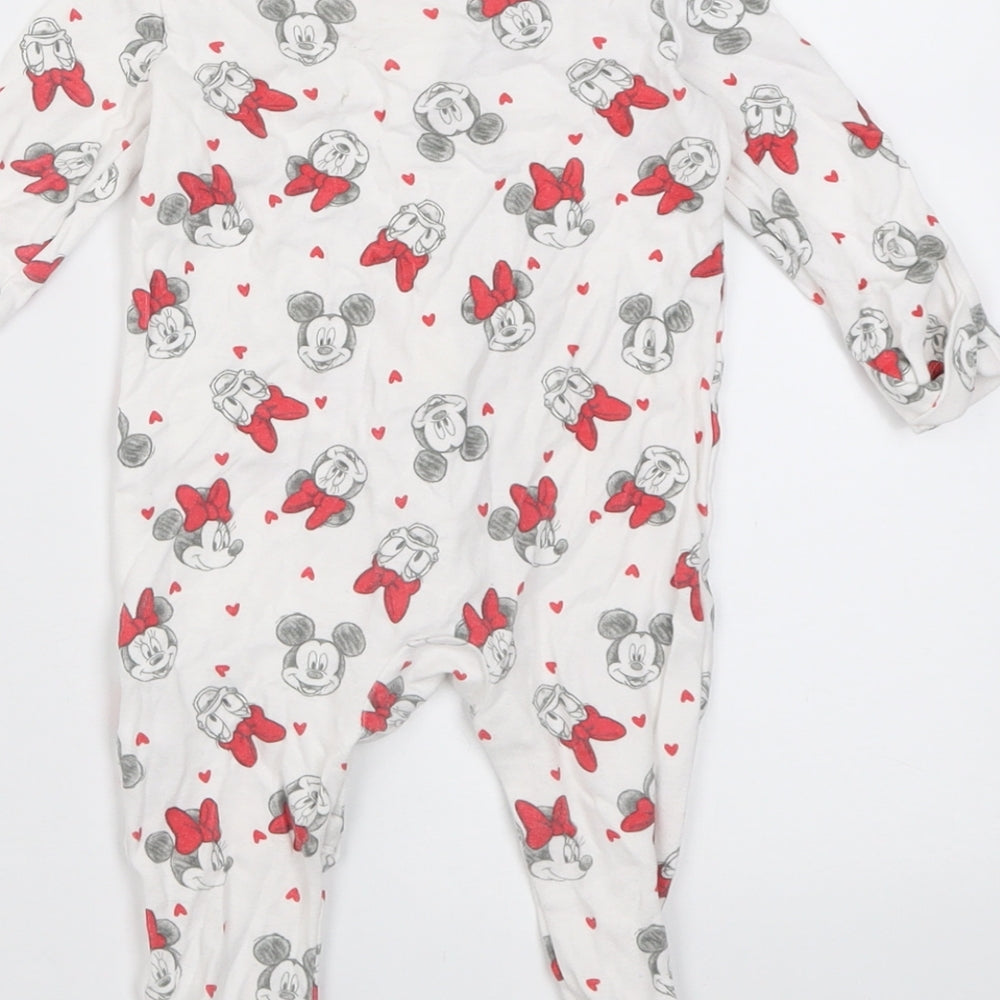 George Girls White Geometric Cotton Babygrow One-Piece Size 3-6 Months  Button - minnie mouse