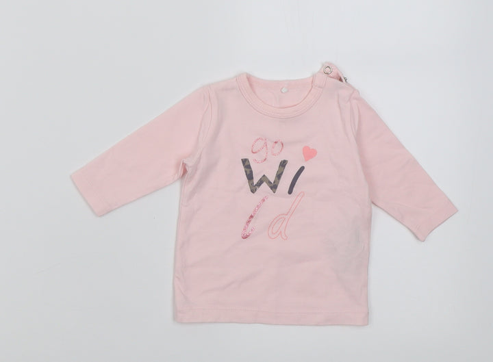 name it Girls Pink Cotton Basic Casual Size 0-3 Months Crew Neck Button - go wild