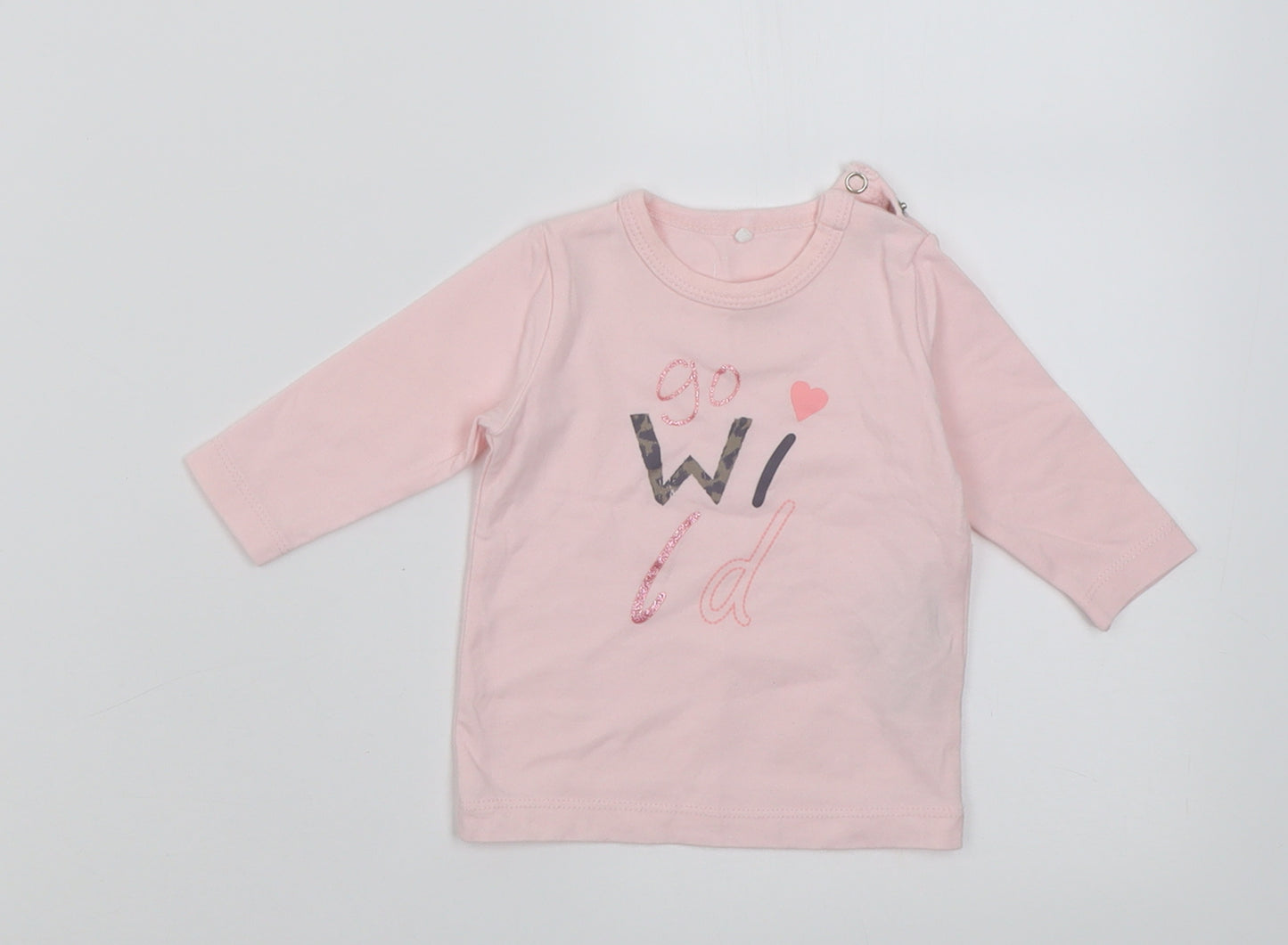 name it Girls Pink  Cotton Basic Casual Size 0-3 Months Crew Neck Button - go wild