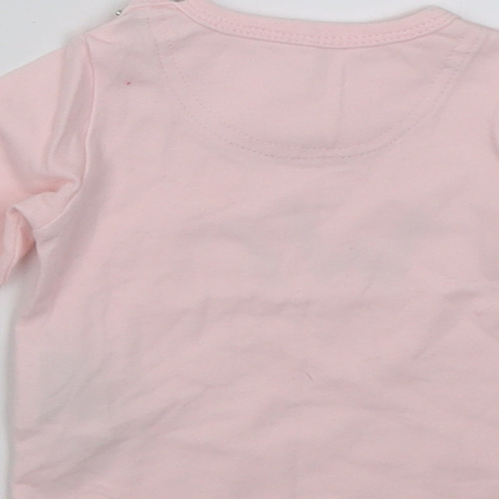 name it Girls Pink  Cotton Basic Casual Size 0-3 Months Crew Neck Button - go wild
