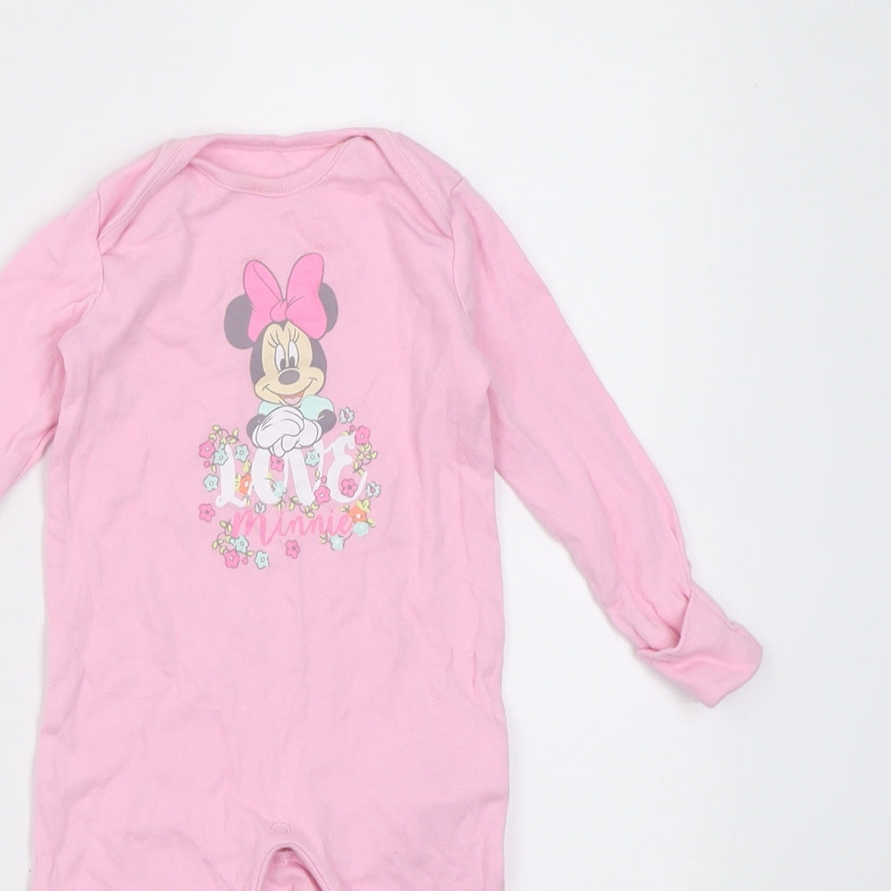 F&F Girls Pink  Cotton Babygrow One-Piece Size 3-6 Months  Button - minnie mouse