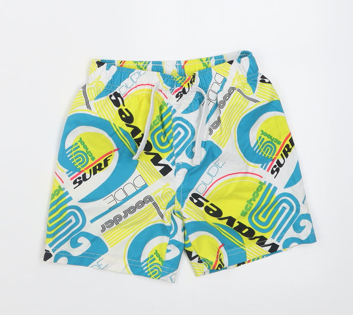 Marks and Spencer Boys Multicoloured Geometric Polyester Sweat Shorts Size 2-3 Years Regular Tie - Surf