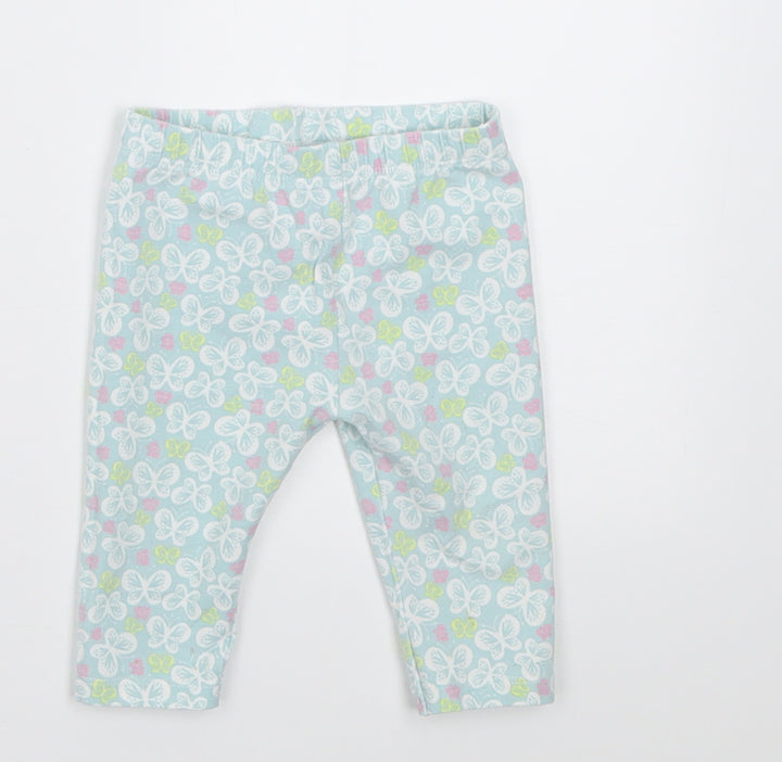 M&Co Girls Blue Geometric Cotton Capri Trousers Size 6-9 Months Pullover - Butterfly Print