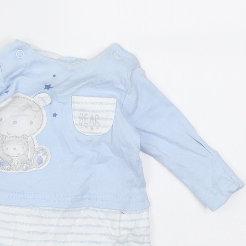 Mothercare Boys Blue Striped Cotton Babygrow One-Piece Size Newborn  Button