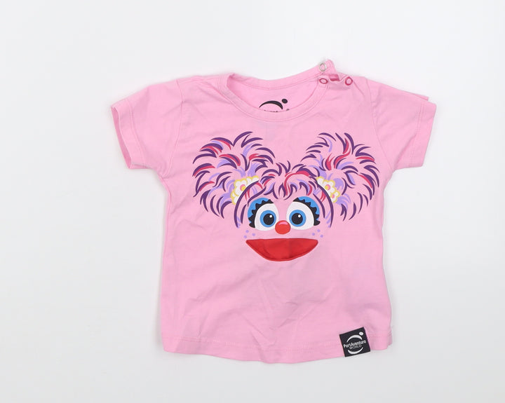 portAventura Girls Pink Cotton Basic T-Shirt Size 6-9 Months Crew Neck Pullover