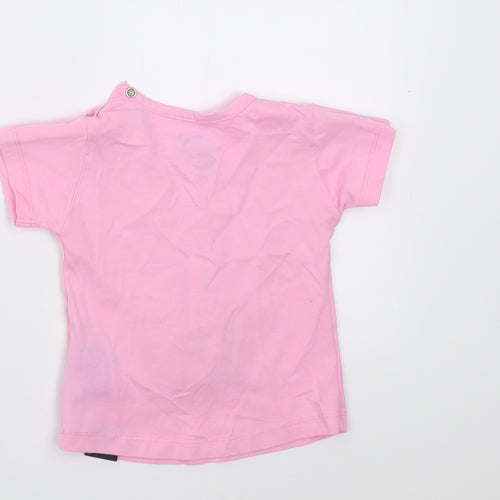 portAventura  Girls Pink  Cotton Basic T-Shirt Size 6-9 Months Crew Neck Pullover