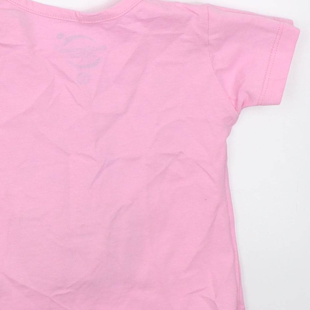 portAventura  Girls Pink  Cotton Basic T-Shirt Size 6-9 Months Crew Neck Pullover