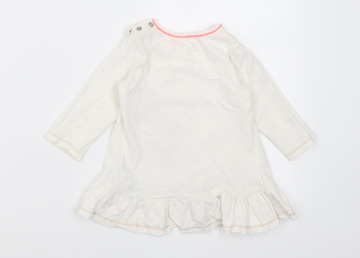 Mothercare Girls White  Cotton Tunic Casual Size 6-9 Months Crew Neck Button - elephant