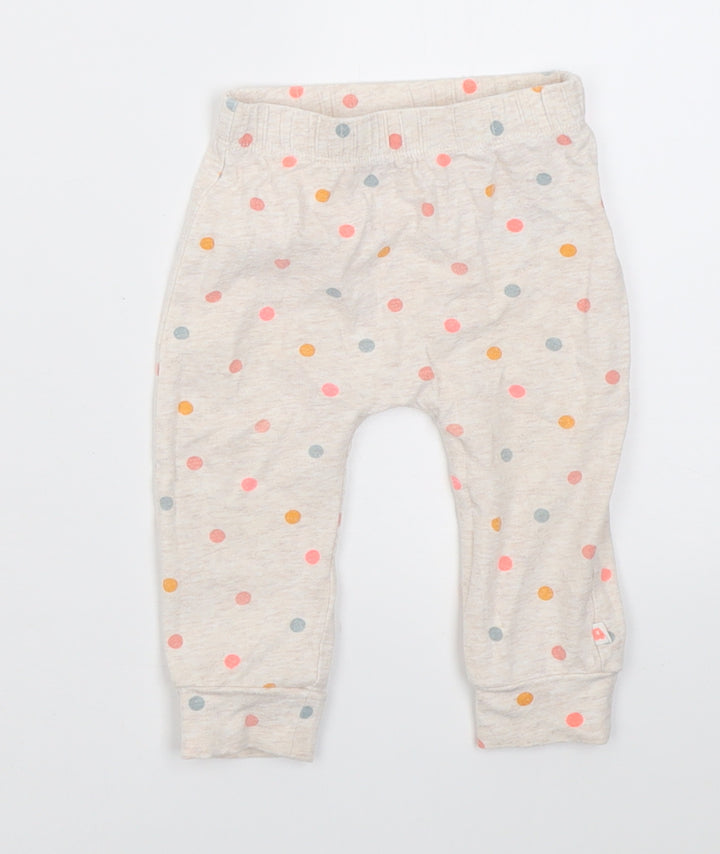 Mothercare Girls Beige Polka Dot Cotton Capri Trousers Size 6-9 Months Pullover
