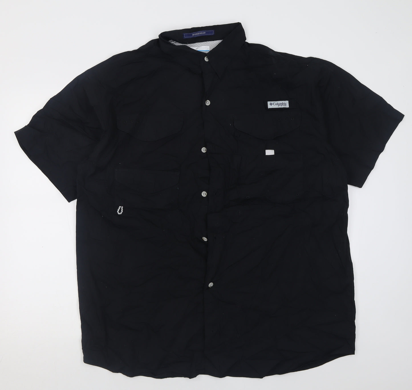 Columbia Mens Black  Cotton Basic Polo Size L Collared Button