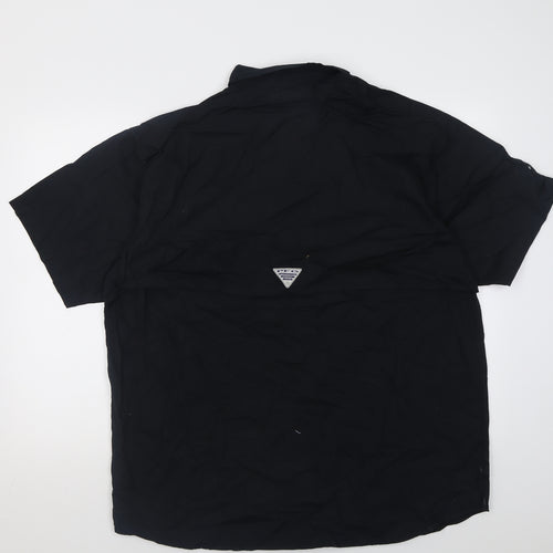 Columbia Mens Black  Cotton Basic Polo Size L Collared Button