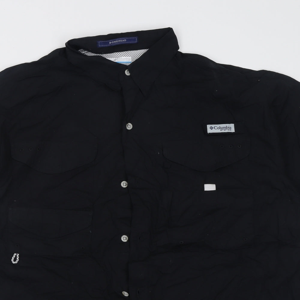 Columbia Mens Black  Cotton Basic Polo Size L Collared Button
