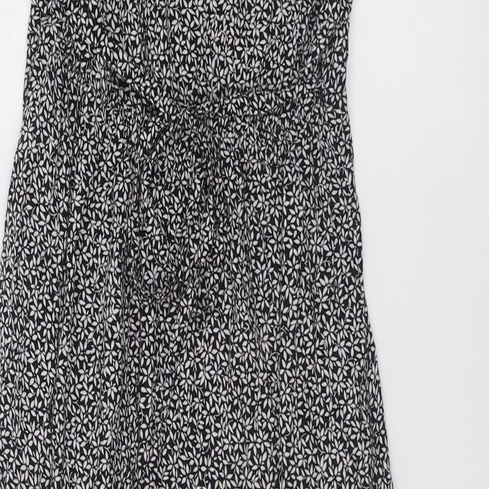 New Look Womens Black Floral Viscose A-Line  Size 8  V-Neck Pullover