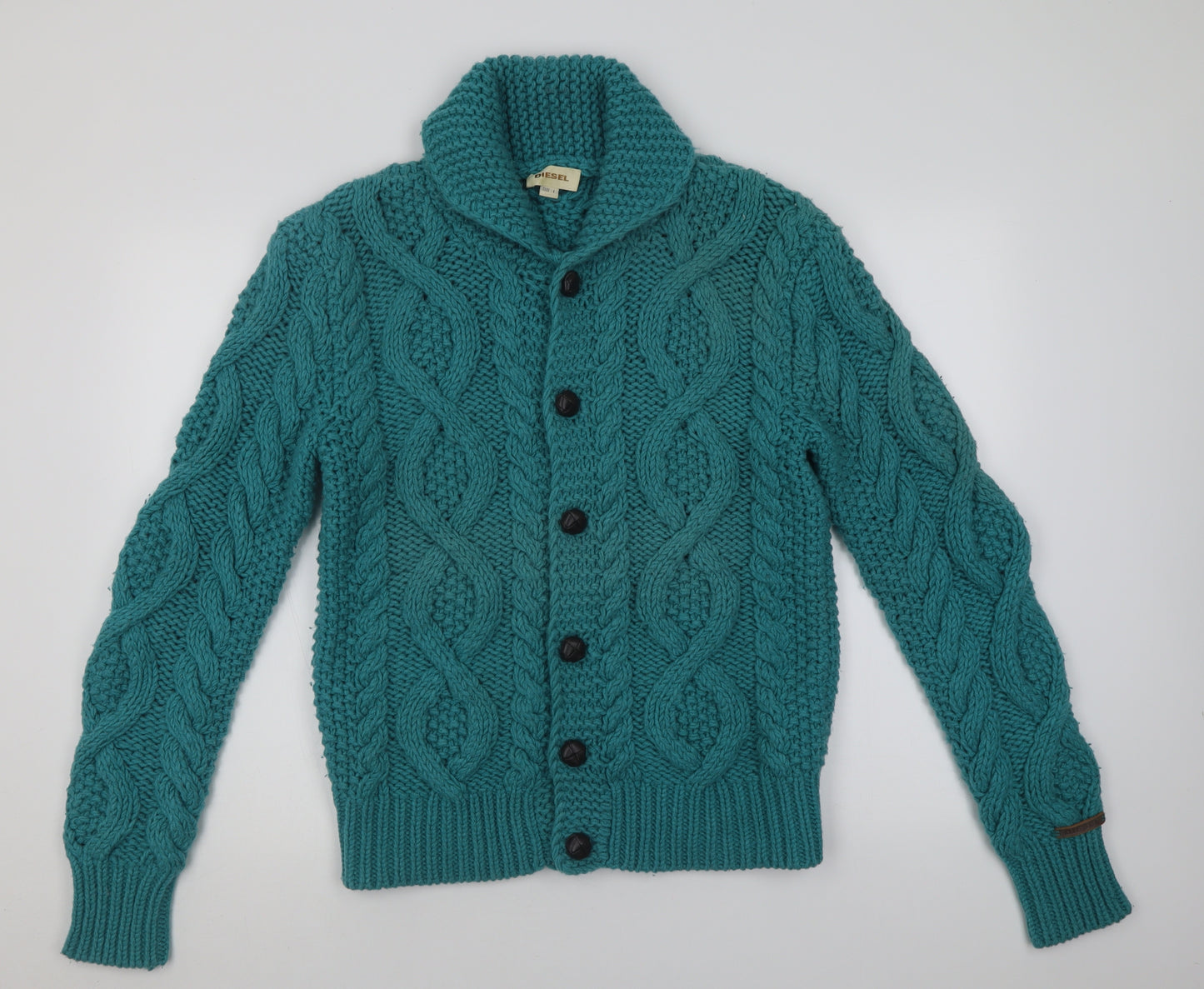Diesel Womens Blue V-Neck Geometric Acrylic Cardigan Jumper Size L