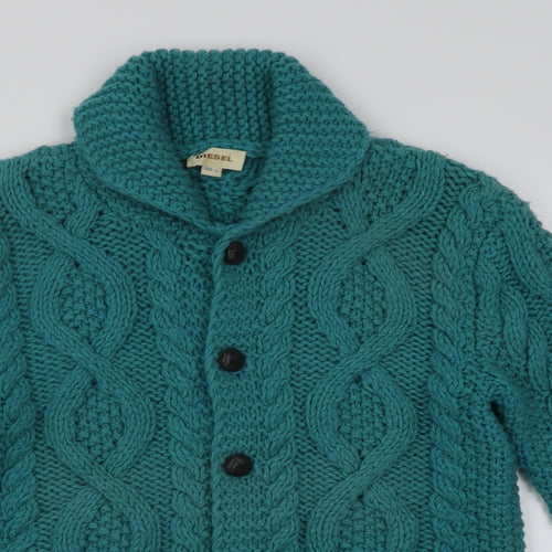 Diesel Womens Blue V-Neck Geometric Acrylic Cardigan Jumper Size L