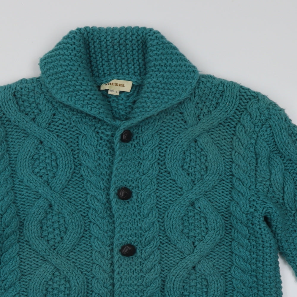 Diesel Womens Blue V-Neck Geometric Acrylic Cardigan Jumper Size L