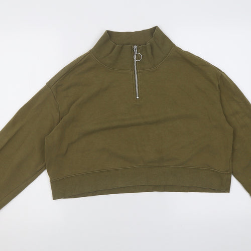 H&M Womens Green High Neck  Cotton Pullover Jumper Size M