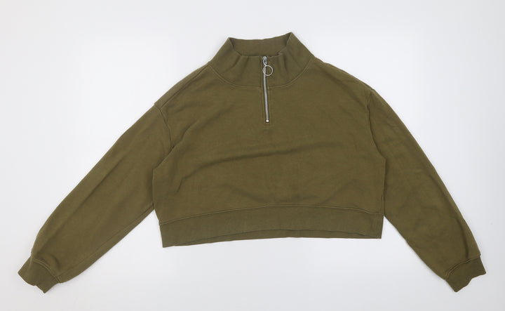 H&M Womens Green High Neck  Cotton Pullover Jumper Size M
