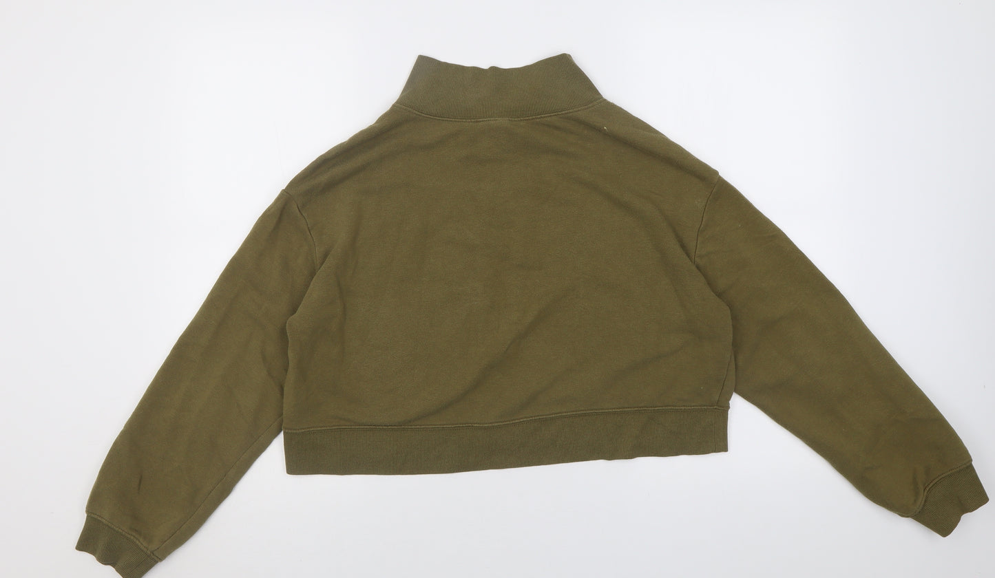 H&M Womens Green High Neck  Cotton Pullover Jumper Size M