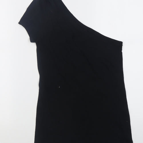 Miss Selfridge Womens Black  Cotton Basic T-Shirt Size 8 One Shoulder