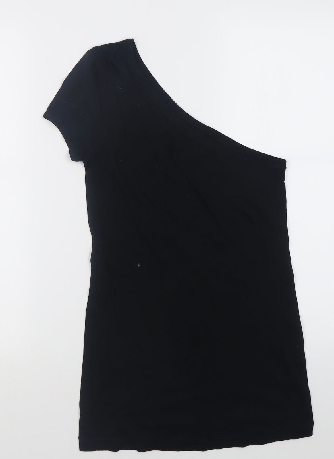 Miss Selfridge Womens Black  Cotton Basic T-Shirt Size 8 One Shoulder