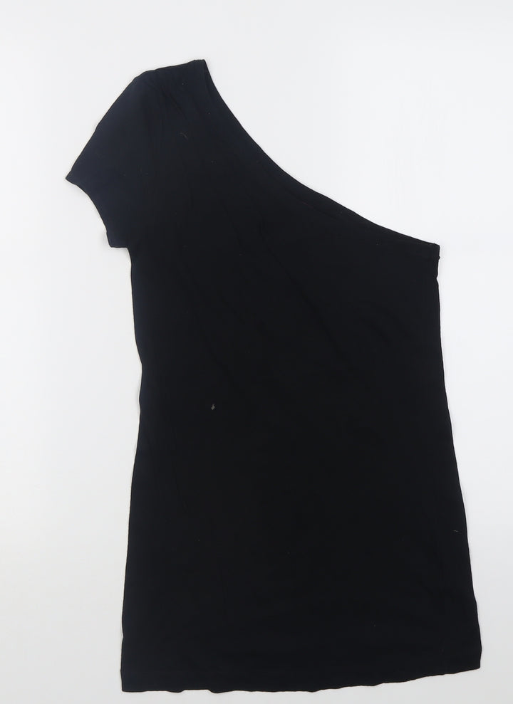 Miss Selfridge Womens Black  Cotton Basic T-Shirt Size 8 One Shoulder