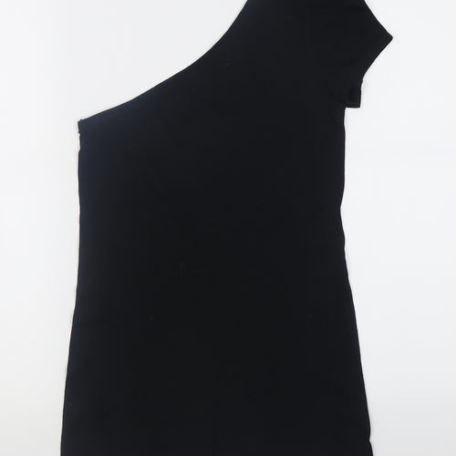 Miss Selfridge Womens Black  Cotton Basic T-Shirt Size 8 One Shoulder