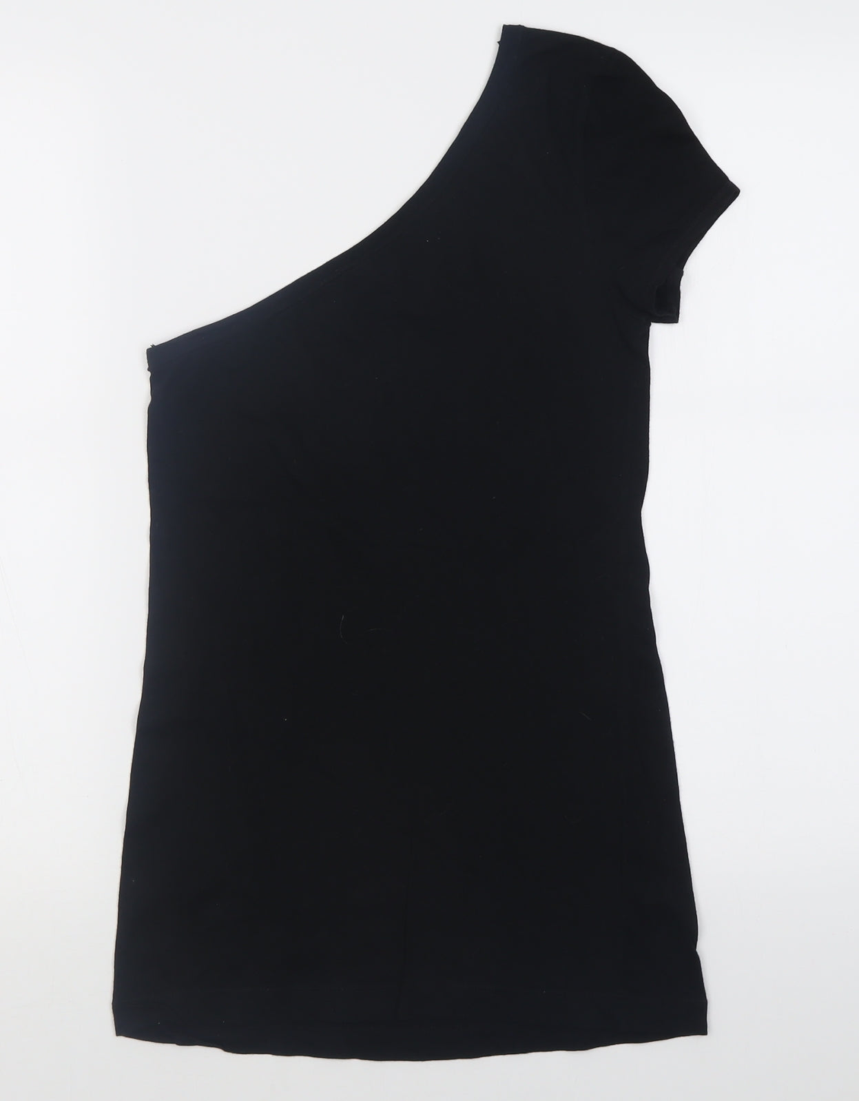 Miss Selfridge Womens Black  Cotton Basic T-Shirt Size 8 One Shoulder