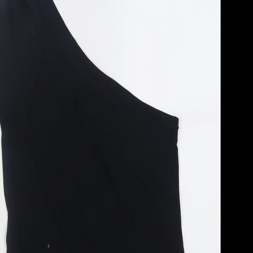 Miss Selfridge Womens Black  Cotton Basic T-Shirt Size 8 One Shoulder