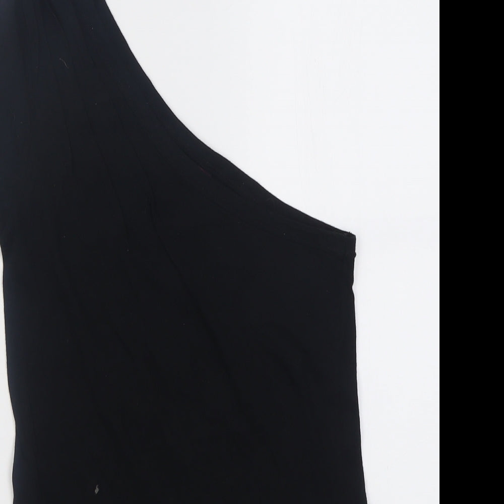 Miss Selfridge Womens Black  Cotton Basic T-Shirt Size 8 One Shoulder