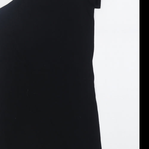 Miss Selfridge Womens Black  Cotton Basic T-Shirt Size 8 One Shoulder