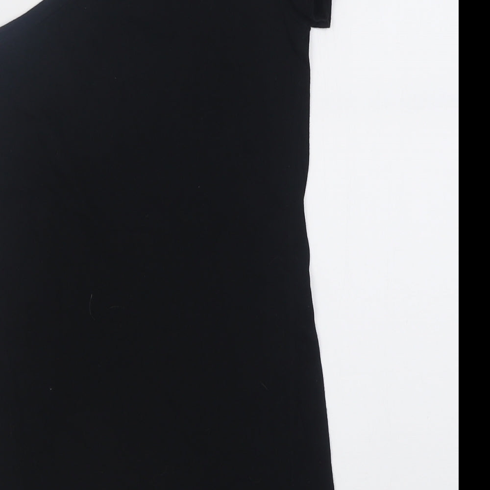 Miss Selfridge Womens Black  Cotton Basic T-Shirt Size 8 One Shoulder
